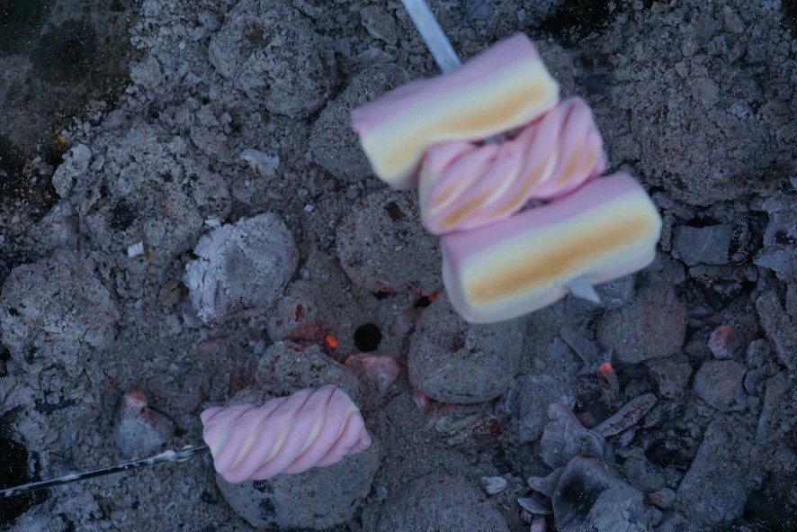 Rosta en marshmallow över en grill - börja